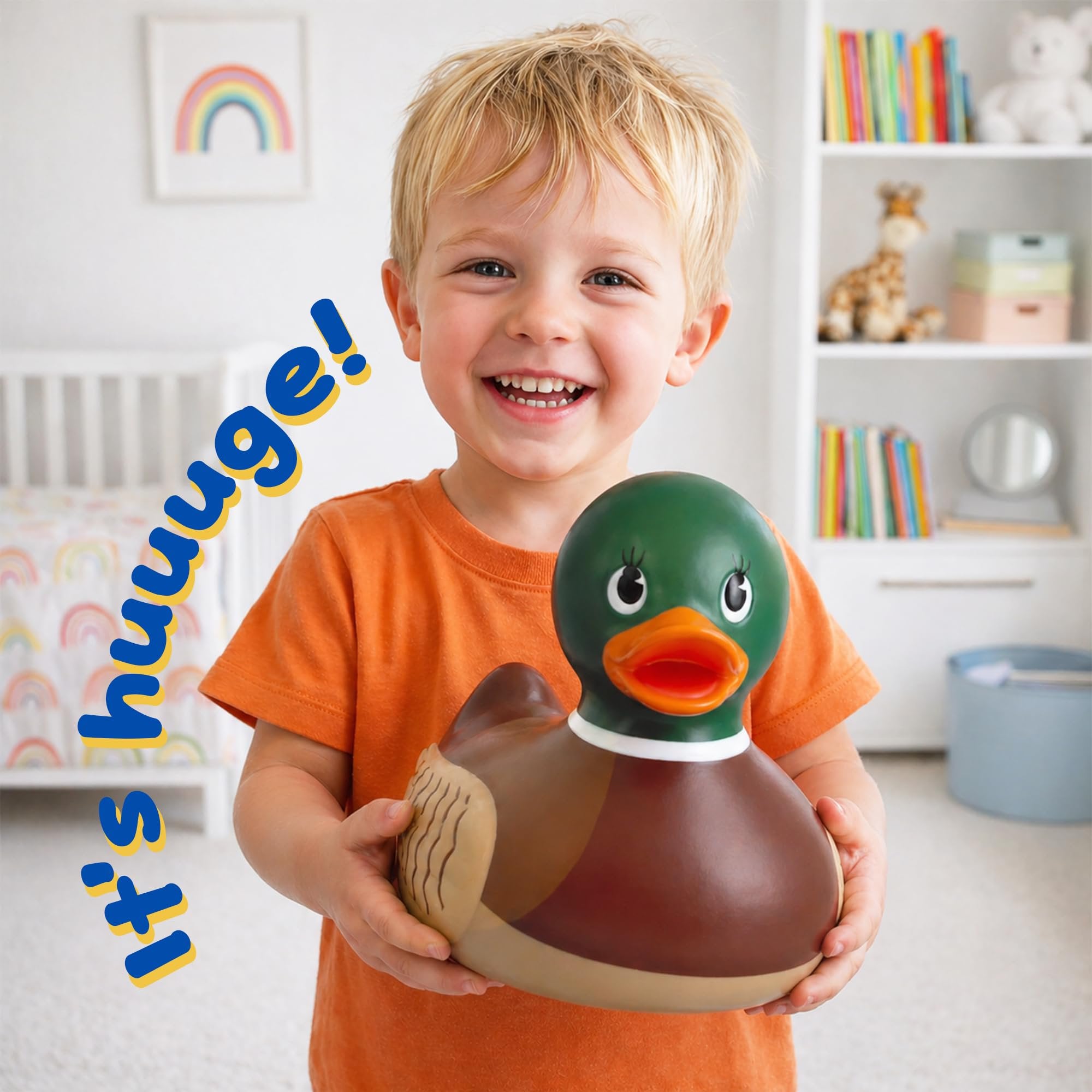 ArtCreativity Giant Rubber Mallard Duck Bath Toy - 10.5” Large Realistic Rubber Duck Bath Toy Set with 2 Mini Yellow Duckies - Bathtub Shower Toys for Kids Ages 3+