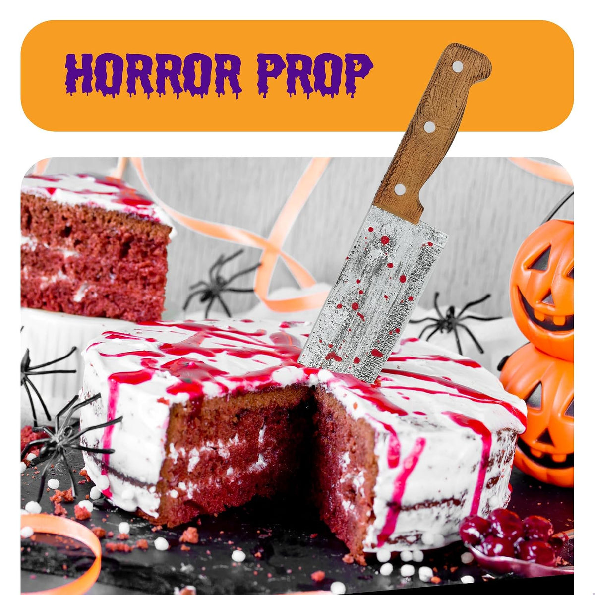 Bloody Butcher Knife - Realistic Foam Fake Blade with Wooden Handle & Blood Splatter