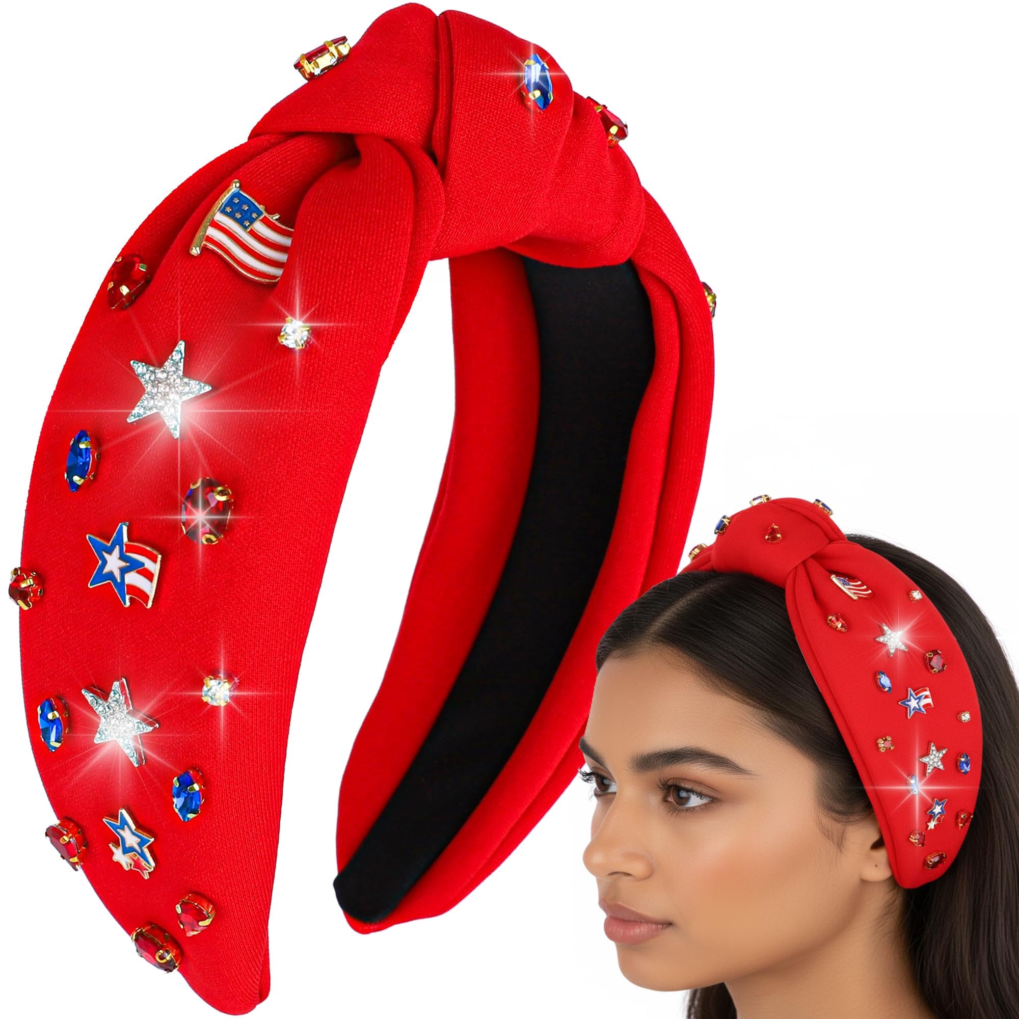Patriotic Headband with Enamel and Crystal Embellishments - One Size Fits All