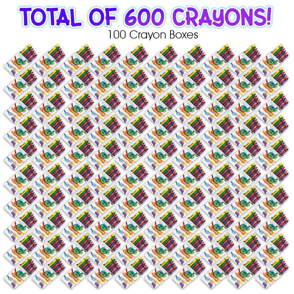 ArtCreativity Crayons Bulk Set - 600 Total Crayons - 100 Packs of 6 - Kids' Colors: Red, Orange, Yellow, Green, Blue, Purple - Classroom & Party Favors
