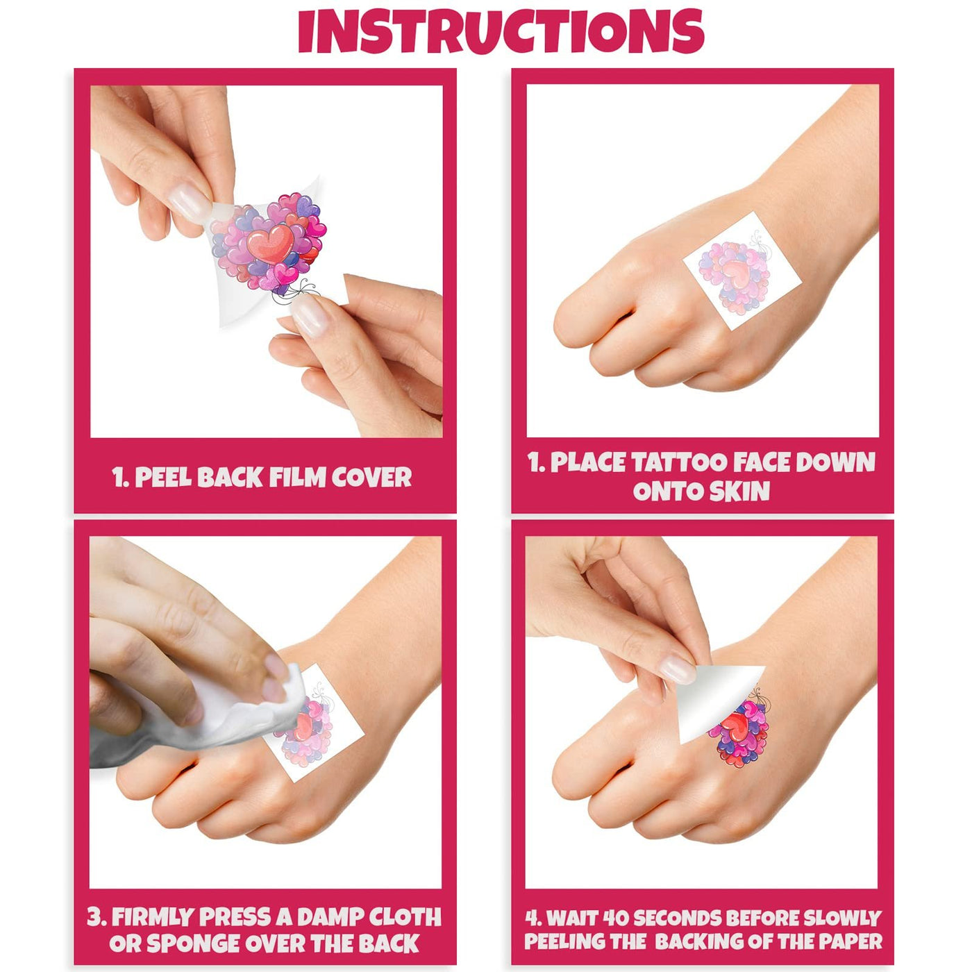 Valentines Glitter Tattoos for Kids, Temporary Tattoos in 12 Cute Designs, 144 Pack