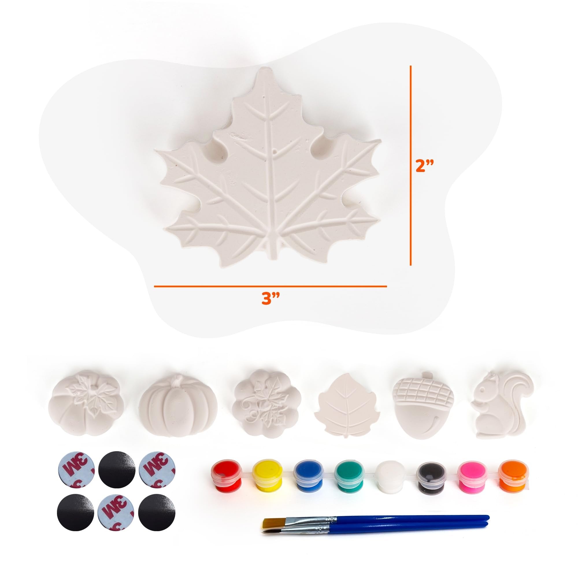 ArtCreativity Thanksgiving Ceramic Painting Craft - 7 Pack - Kids Fall Crafts Includes 6 Ceramic Figures, 8 Paint Set, 2 Brushes, 6 Adhesive Magnet - DIY Thanksgiving Paint Activity for Toddlers 3-8