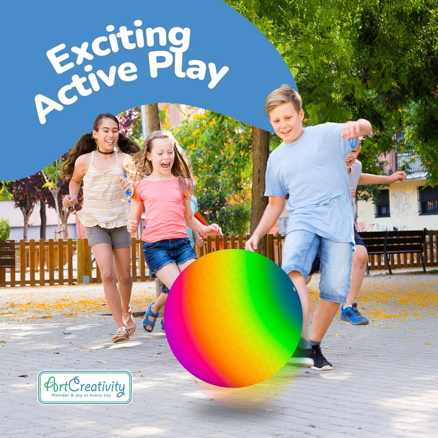 Rainbow Playground Ball for Kids with Hand Pump, Bouncy 18 Inch