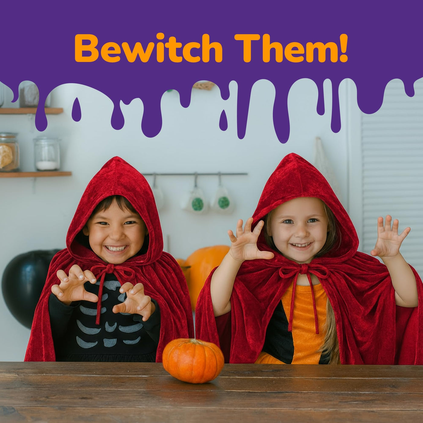 Velvet Hooded Cloak for Kids - 4ft Long - Vibrant Red Cloak with Hood and String Closure