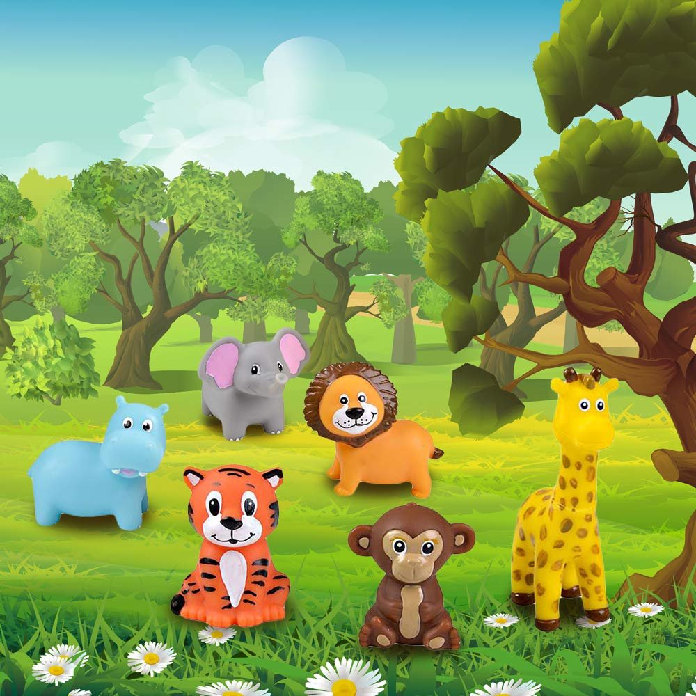 12 Squeezy Zoo Animals, Squeezable Safari Toy Squirts for Kids