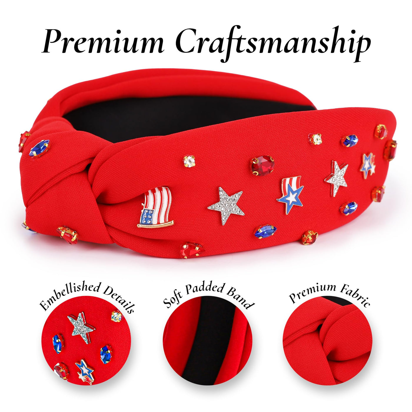 Patriotic Headband with Enamel and Crystal Embellishments - One Size Fits All