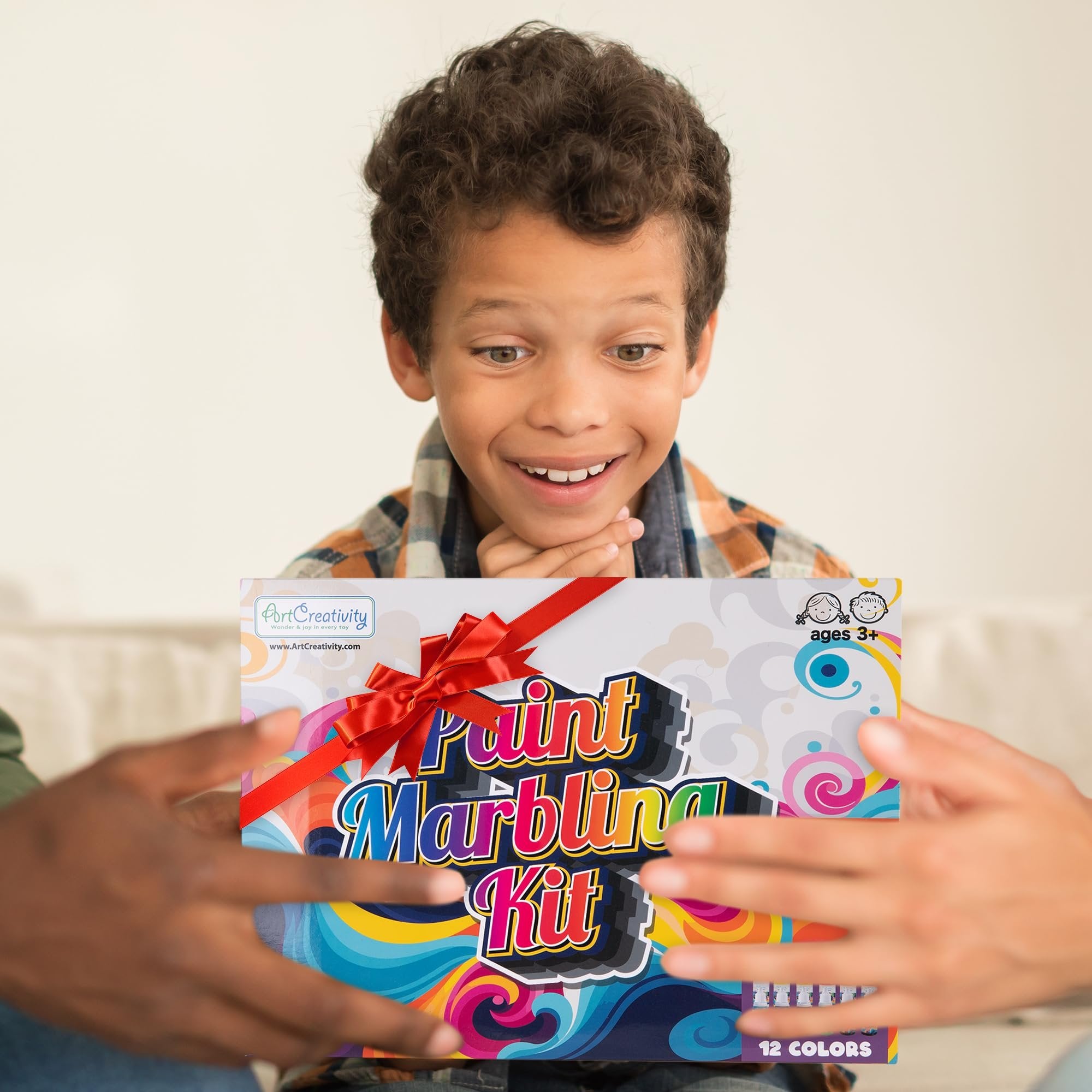 ArtCreativity Water Marbling Paint Art Kit for Kids - Complete Set with 12 Paint Colors, 10 Bags Thickening Powder, 10 A5 Papers, and More - Marble Art Painting Kit - Crafts for Kids Ages 3 and Up