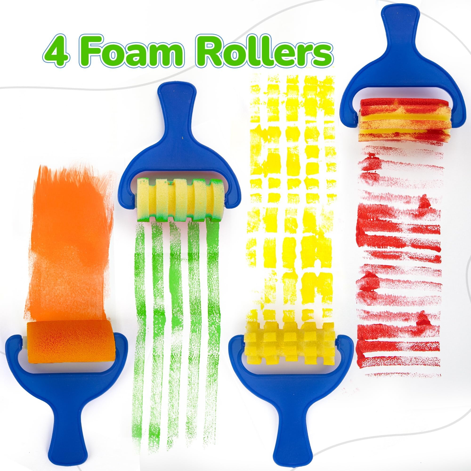Kids Paint Brush & Roller Set with Paint – 18 Pc Toddler Art Kit with 6 Paint Bottles