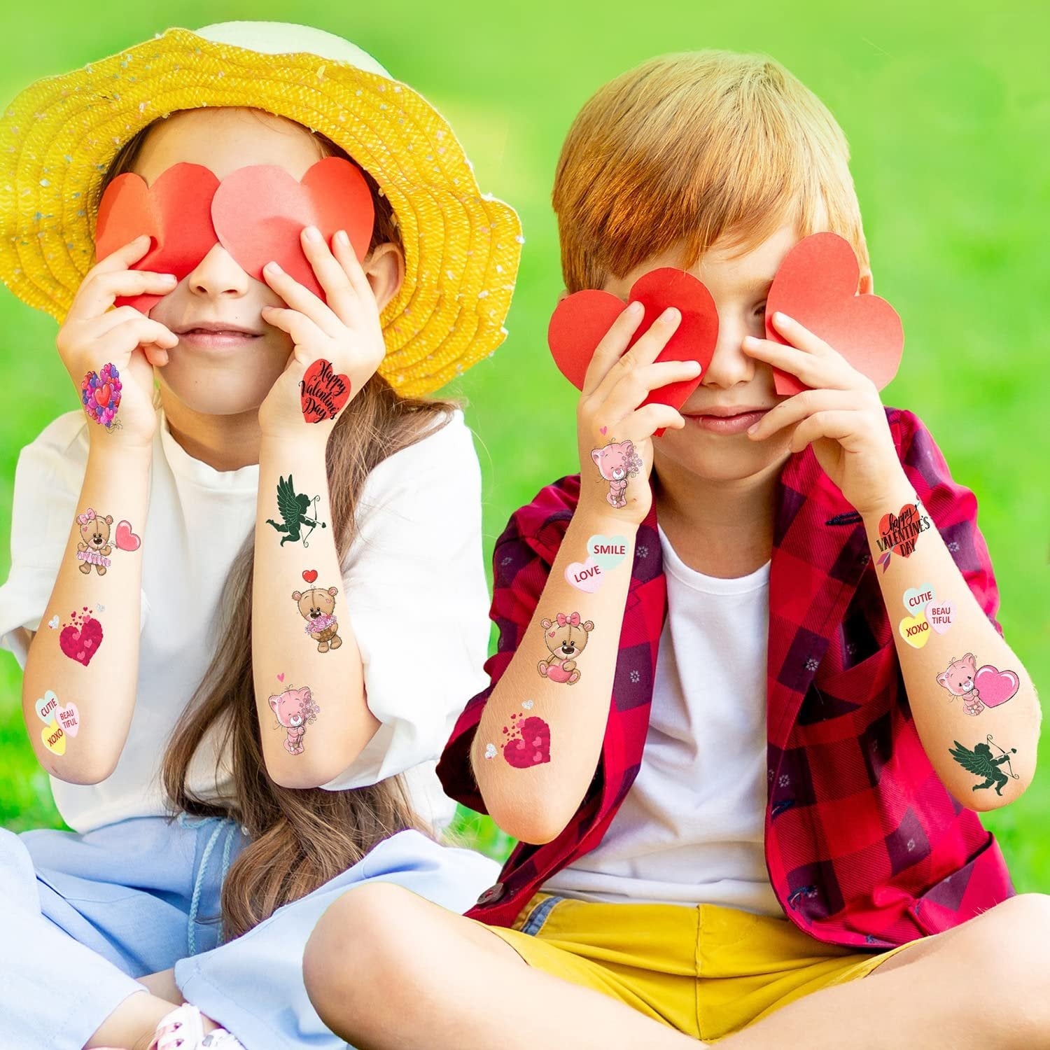 Valentines Glitter Tattoos for Kids, Temporary Tattoos in 12 Cute Designs, 144 Pack