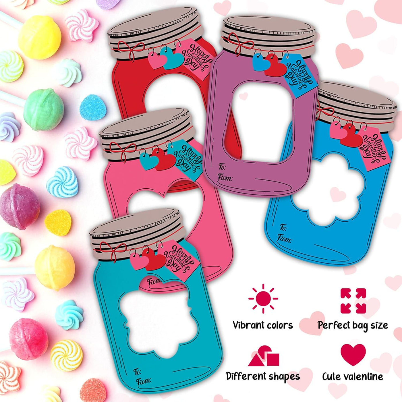 Mason Jar Valentines Cards - Set of 50
