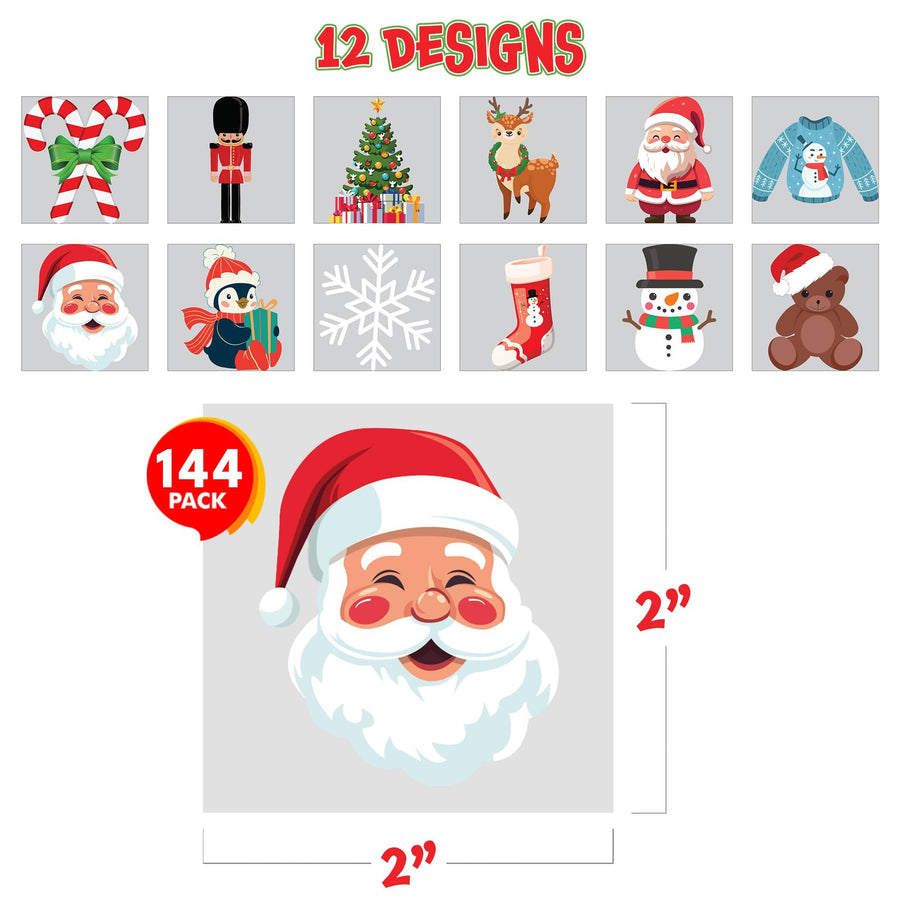 ArtCreativity Individual Christmas Tattoos for Kids - Set of 144-2 Inch Temporary Tattoos for Kids in 12 Festive Designs - Christmas Party Favors for Kids (Christmas Glow In Dark Tattoos)