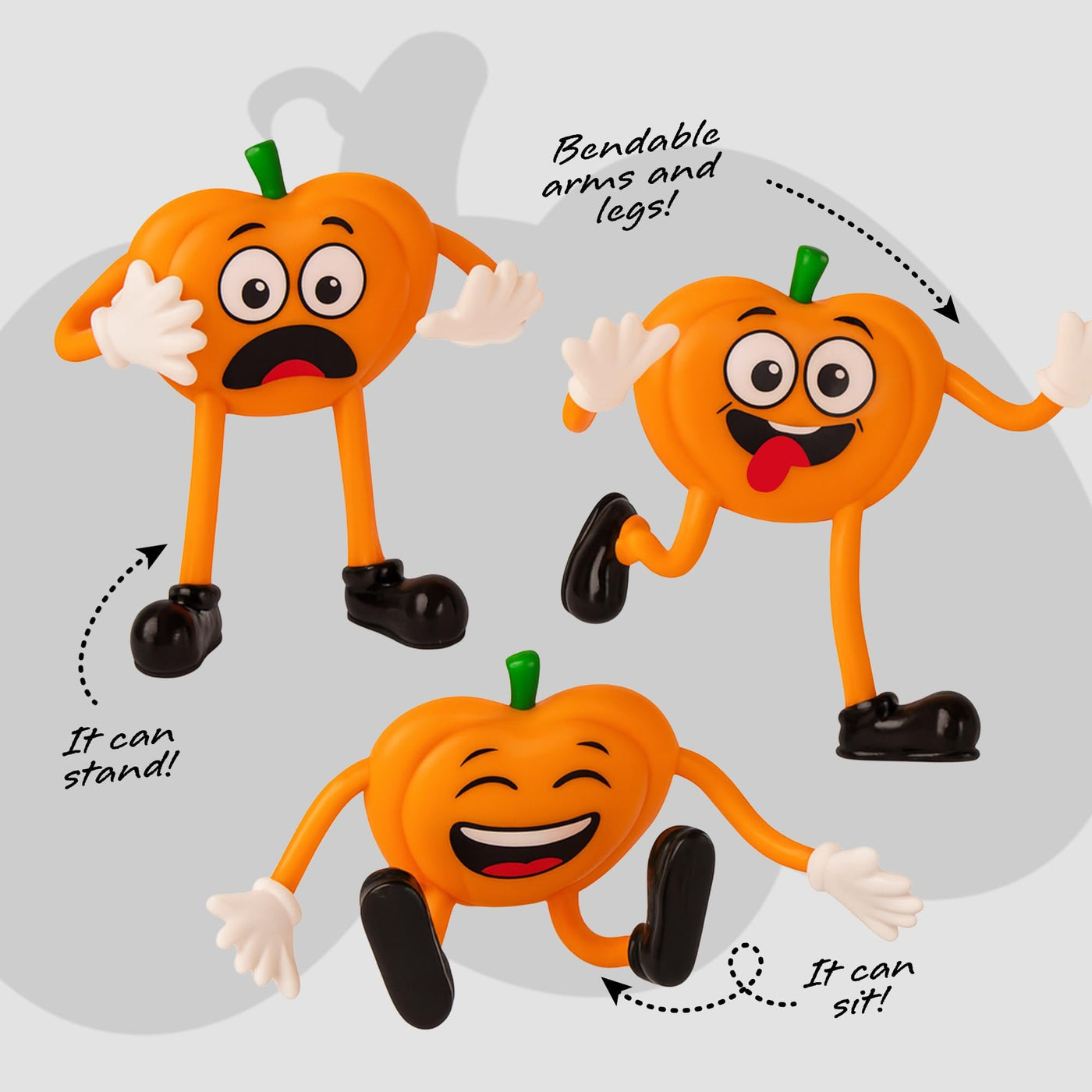 Halloween Pumpkin Bendable Toys - 12 Pack - 3.75 Inch Figures with Bendable Limbs