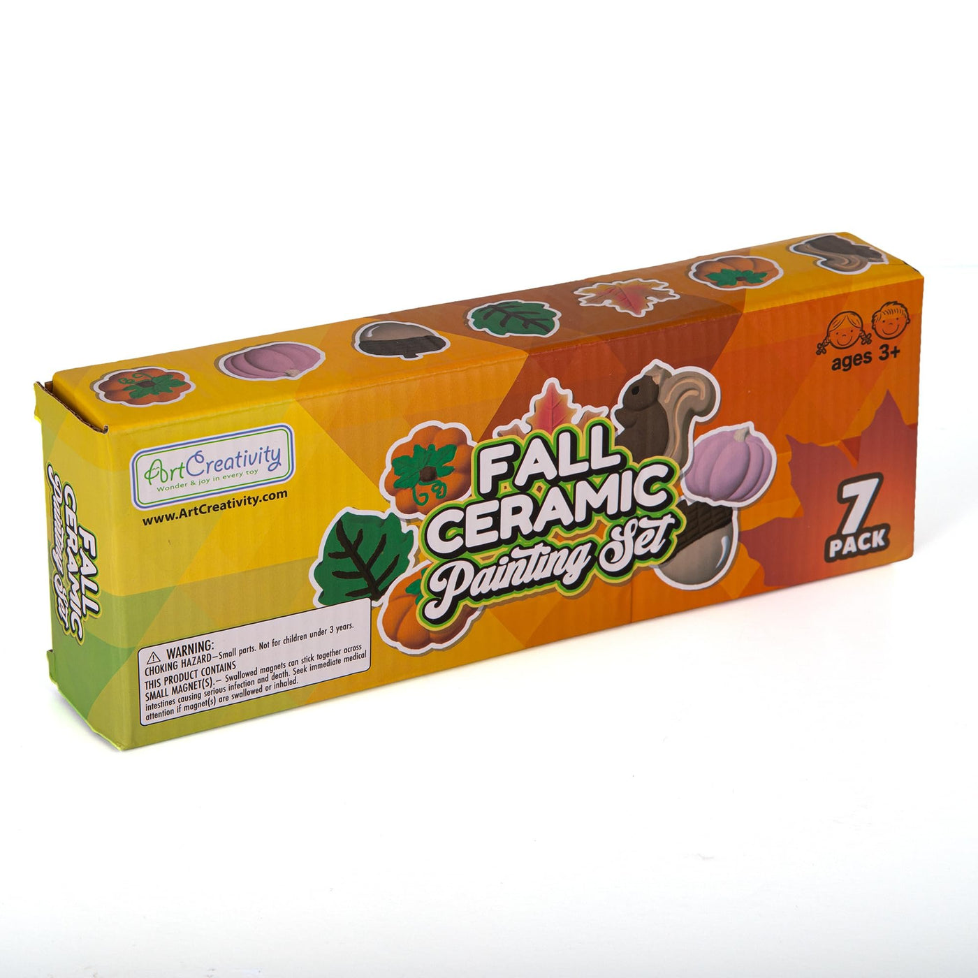 ArtCreativity Thanksgiving Ceramic Painting Craft - 7 Pack - Kids Fall Crafts Includes 6 Ceramic Figures, 8 Paint Set, 2 Brushes, 6 Adhesive Magnet - DIY Thanksgiving Paint Activity for Toddlers 3-8