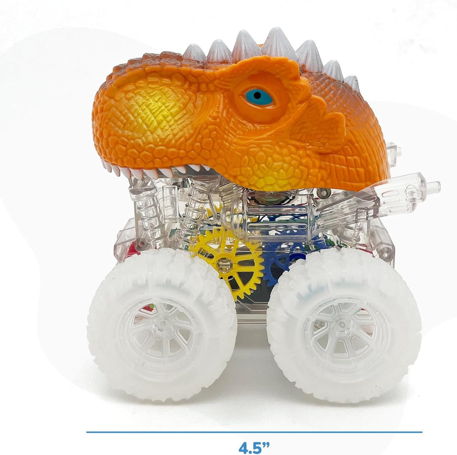 Gear Cars with Glowing Transparent Wheels, Lights, & Music - 2 Pack