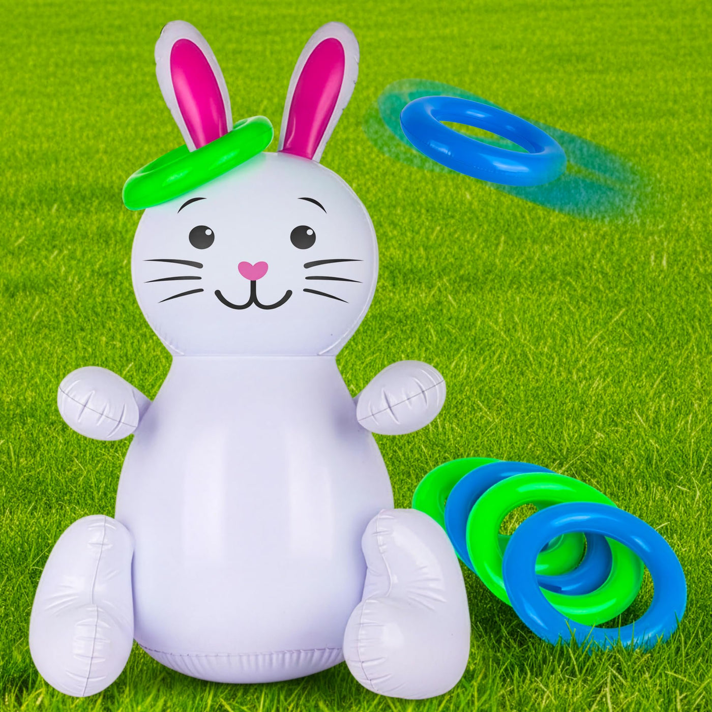 ArtCreativity Easter Bunny Inflatable Ring Toss Game - Easter Games for Kids with Inflatable Bunny and 6 Rings - Weighted Bottom to Keep the Inflatable Rabbit Upright - Outdoor Easter Family Games