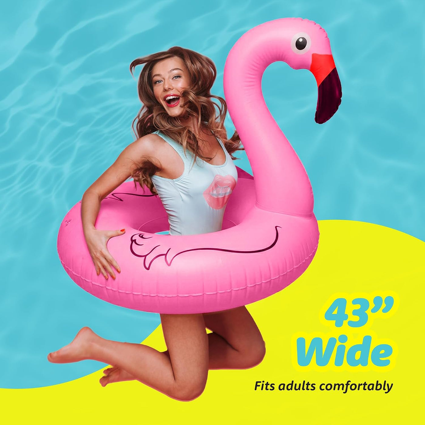 Flamingo Pool Float with Solar-Powered LED Lights - 43" X 34" - Inflatable Tropical Pool Floats for Adults - Hawaiian Party Decoration Accessories - Swimming Floats Outdoor Holiday Yard Decor