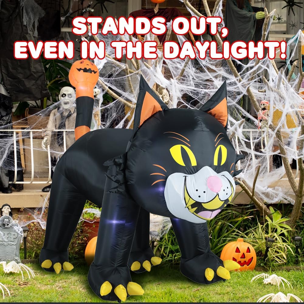 ArtCreativity Inflatable Black Cat Halloween Decor with Lights - 10.5 Feet - Large Halloween Inflatable Outdoor Decoration - Automatic Blower for Easy Inflation - Halloween Yard Decorations