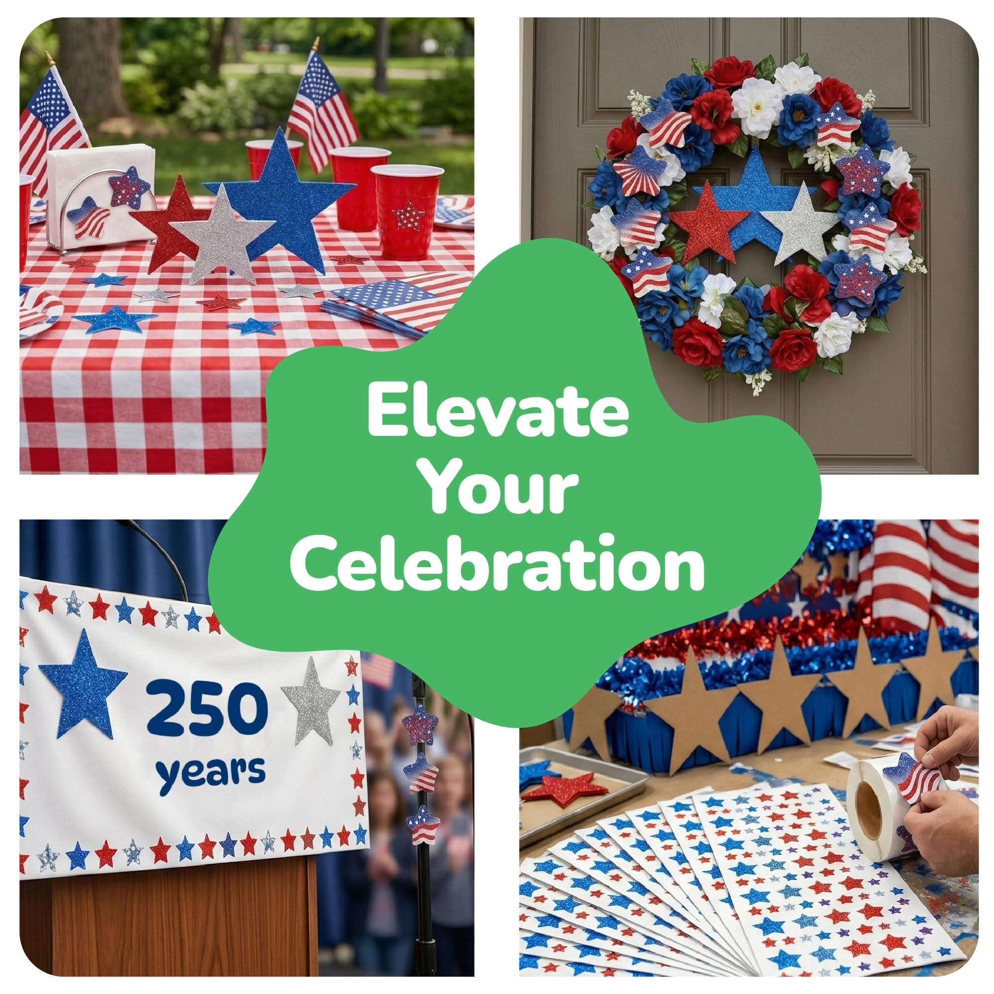 4th of July Patriotic Stickers - 1776 Pack - USA Stickers in Red, White, and Blue - 3 Styles Including Foam Star Stickers