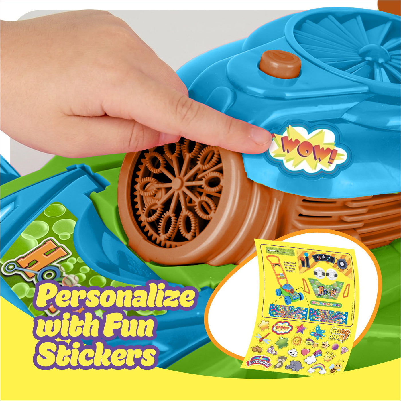 Hoopi Bubble Lawn Mower, Bubble Blowing Push Toy with 3 Solutions Bottles