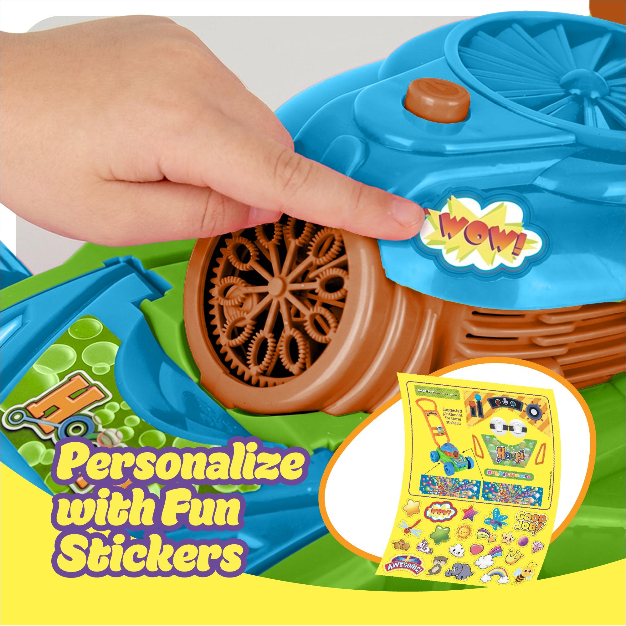 Hoopi Bubble Lawn Mower, Bubble Blowing Push Toy with 3 Solutions Bottles
