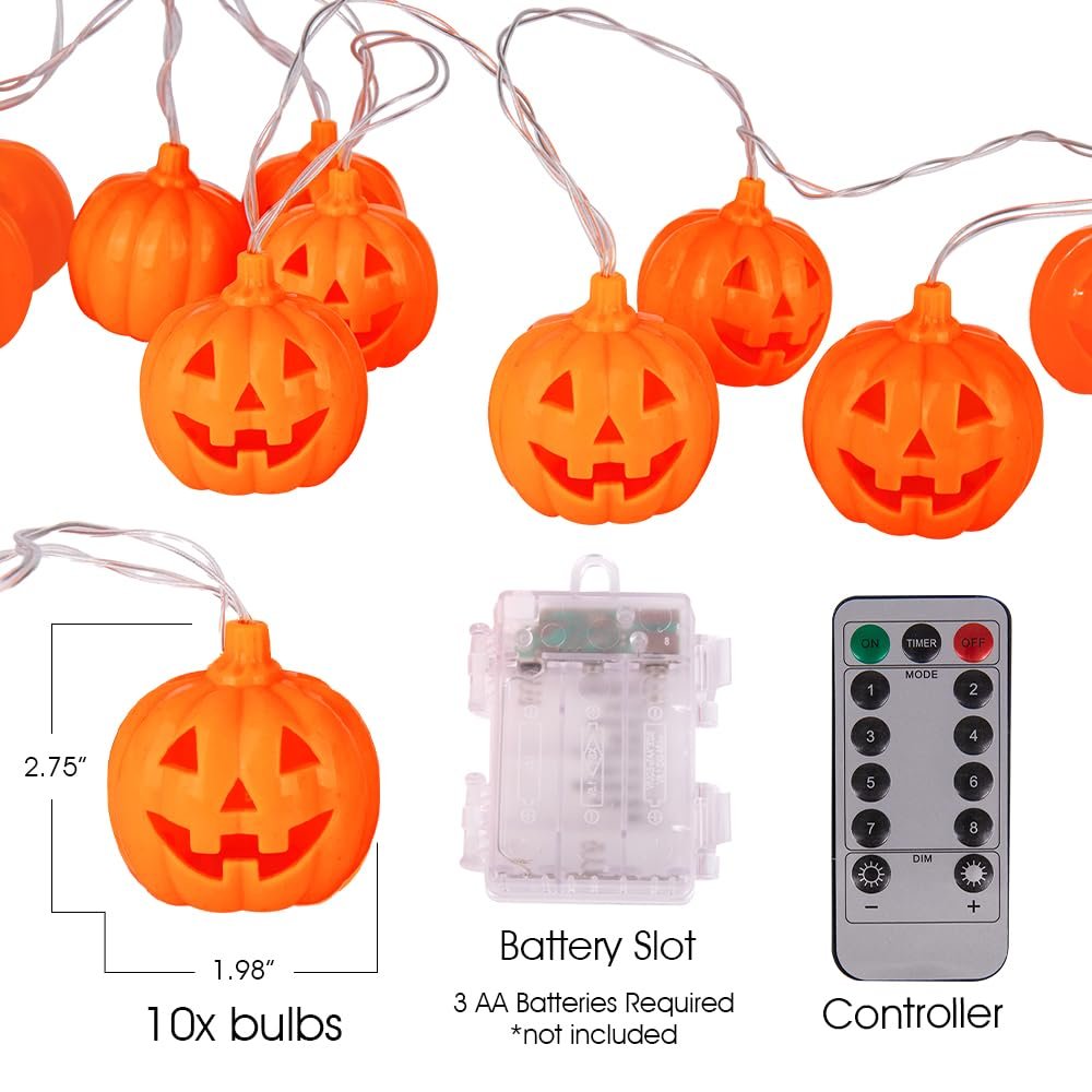 Halloween Pumpkin String Lights with Remote - 20 LED