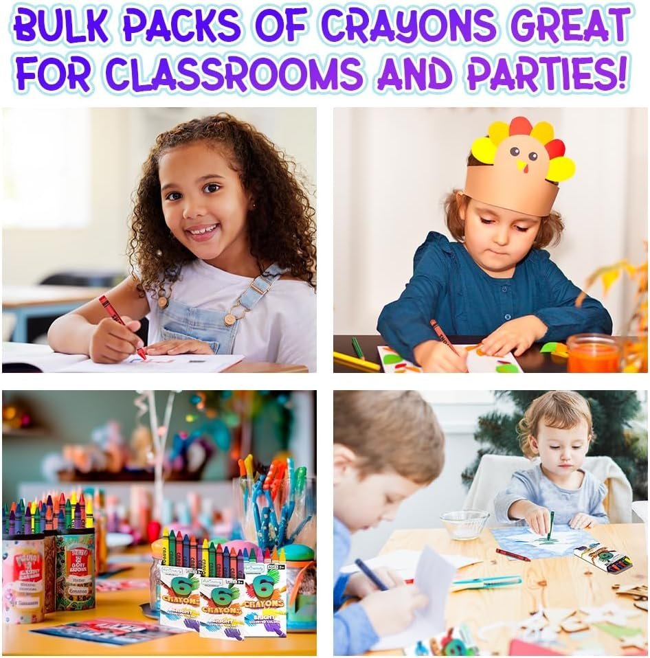 Bulk Crayon Packs, 25 Sets of 6 Packs of Crayons (150ct), Classroom Crayons for Students, Non-Toxic Crayon Party Favors for Kids, Arts & Crafts Supplies 3+