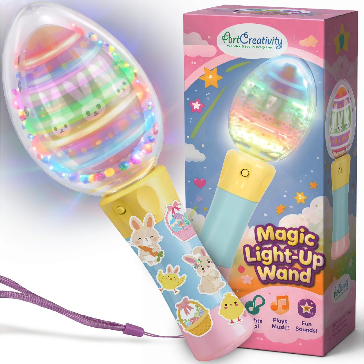 Easter Egg Magic Ball Wand -7.5" - Custom Egg-shaped Top Light Up Magic Ball Toy Wands