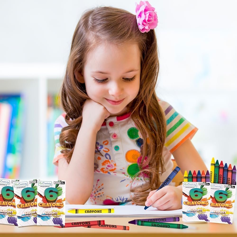 Bulk Crayon Packs, 25 Sets of 6 Packs of Crayons (150ct), Classroom Crayons for Students, Non-Toxic Crayon Party Favors for Kids, Arts & Crafts Supplies 3+