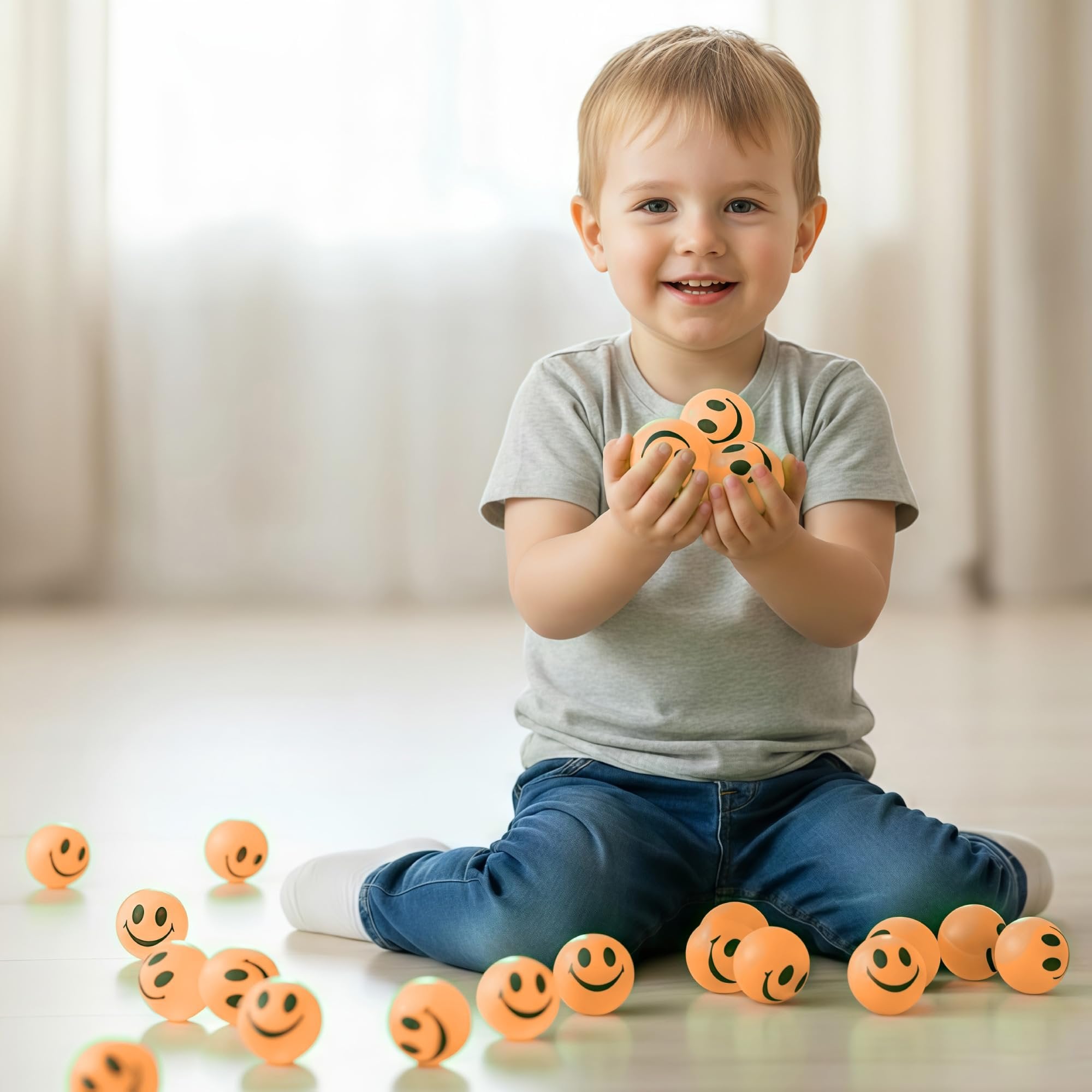 Glow in the Dark Orange Smiley Face Bouncing Balls - Bulk Pack of 36, 1 Inch