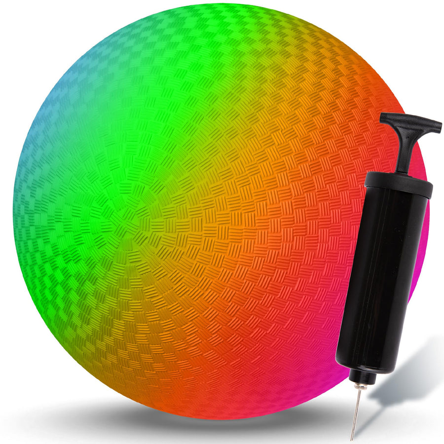 ArtCreativity Tri-color Playground Ball for Kids with Hand Pump, Bouncy 9 Inch Kick Ball for Backyard, Park, and Beach Outdoor Fun, Beautiful Colors, Durable Outside Play Toys for Boys & Girls
