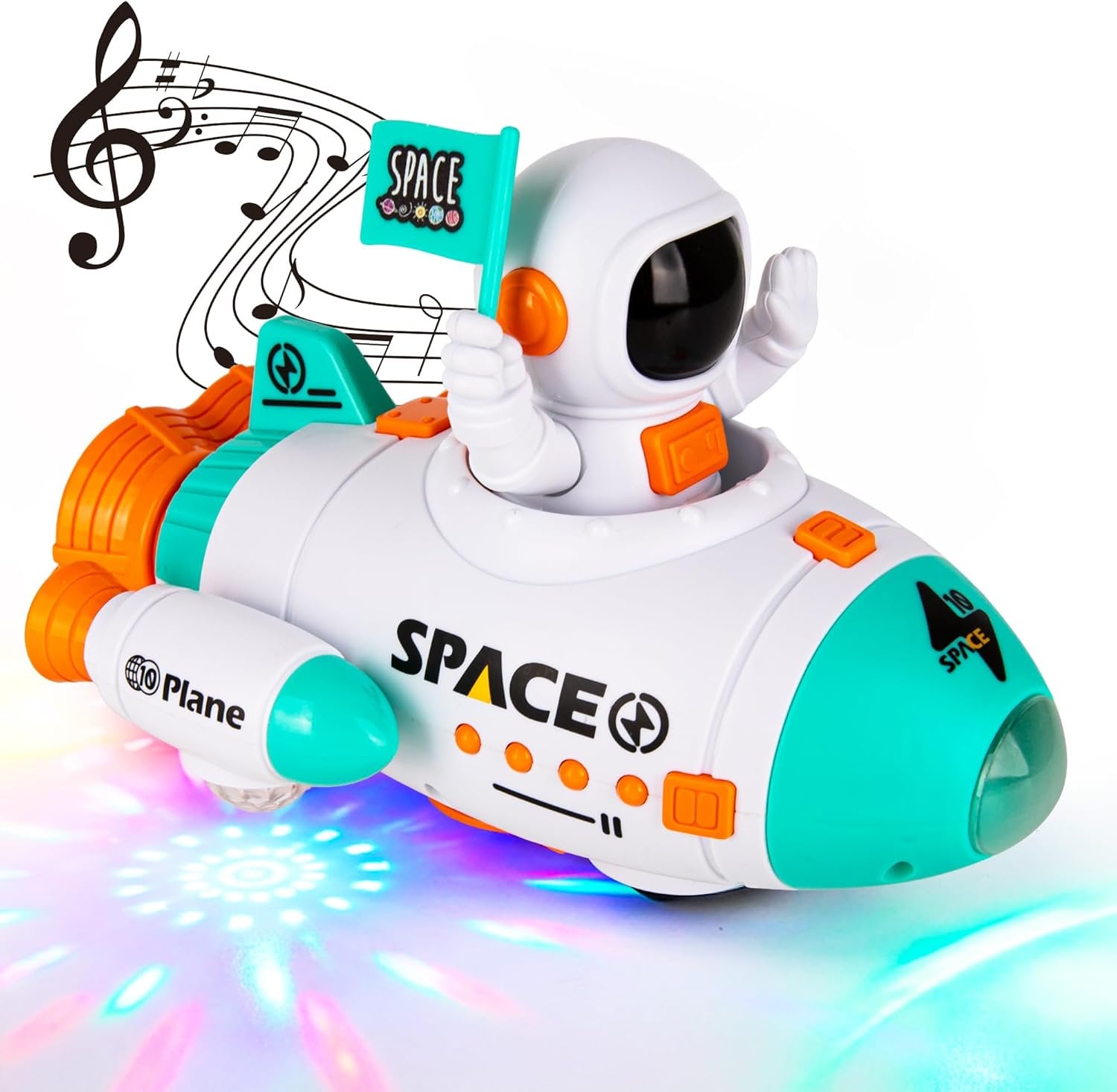 Space Rocket Ship Toy - Rocket Toy with Bump and Go Driving, Flashing Lights, Music, and Waving Astronaut Figurine