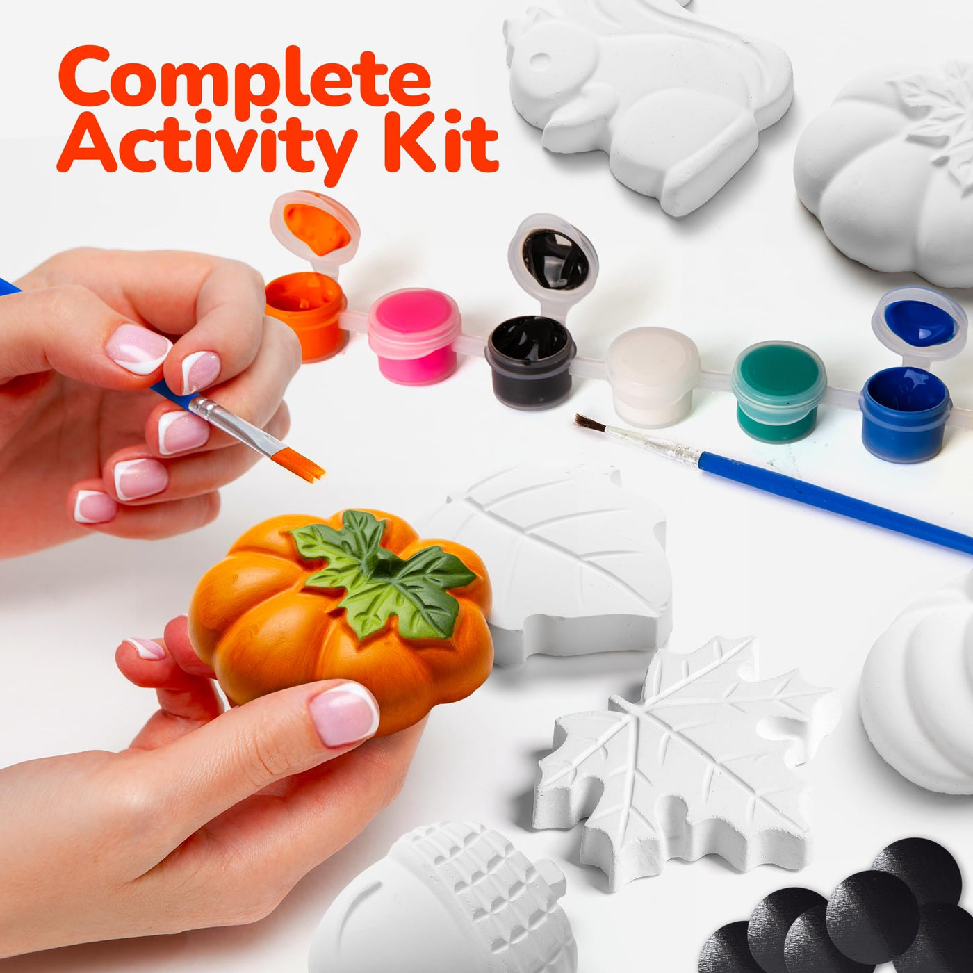 ArtCreativity Thanksgiving Ceramic Painting Craft - 7 Pack - Kids Fall Crafts Includes 6 Ceramic Figures, 8 Paint Set, 2 Brushes, 6 Adhesive Magnet - DIY Thanksgiving Paint Activity for Toddlers 3-8