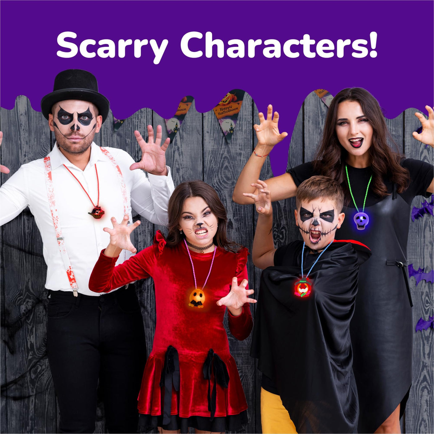 Halloween Light Up Skull Necklaces - Pack of 26