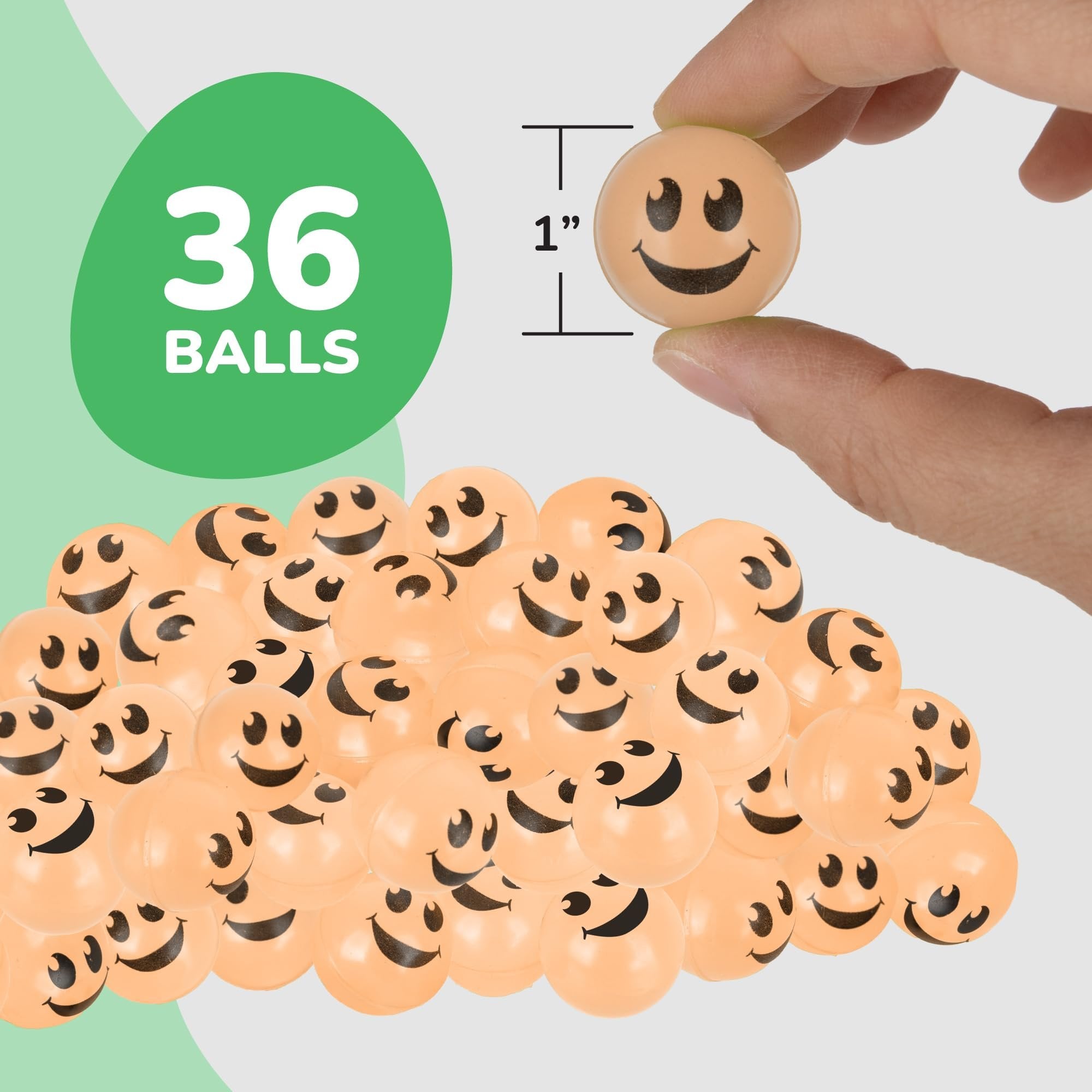 Glow in the Dark Orange Smiley Face Bouncing Balls - Bulk Pack of 36, 1 Inch