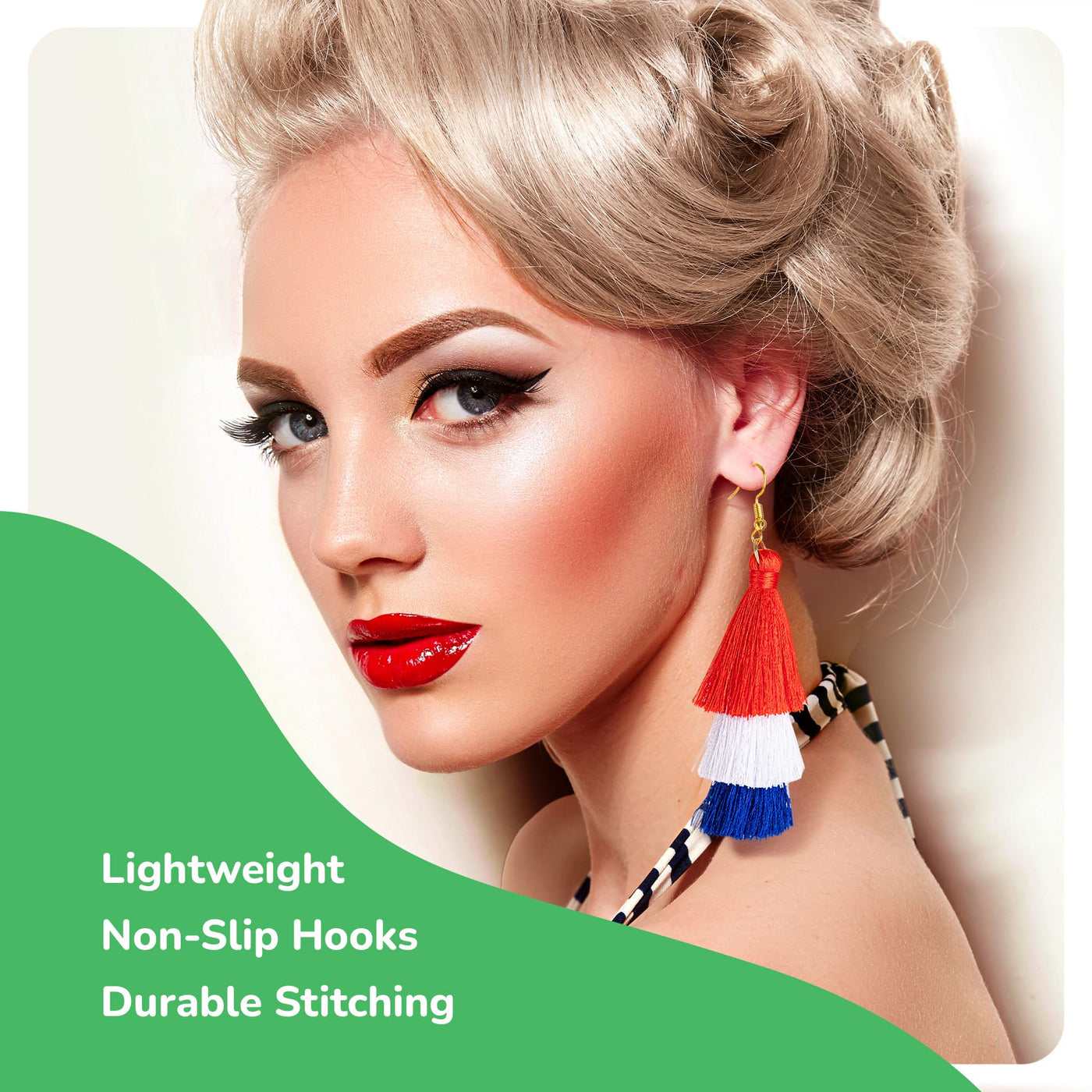 ArtCreativity Patriotic Earrings for Women - Red White and Blue Earrings for Women with a Tassel Design