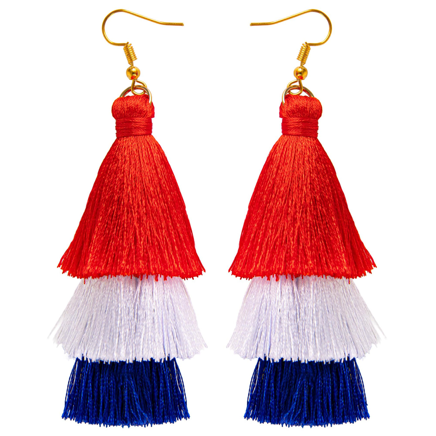ArtCreativity Patriotic Earrings for Women - Red White and Blue Earrings for Women with a Tassel Design