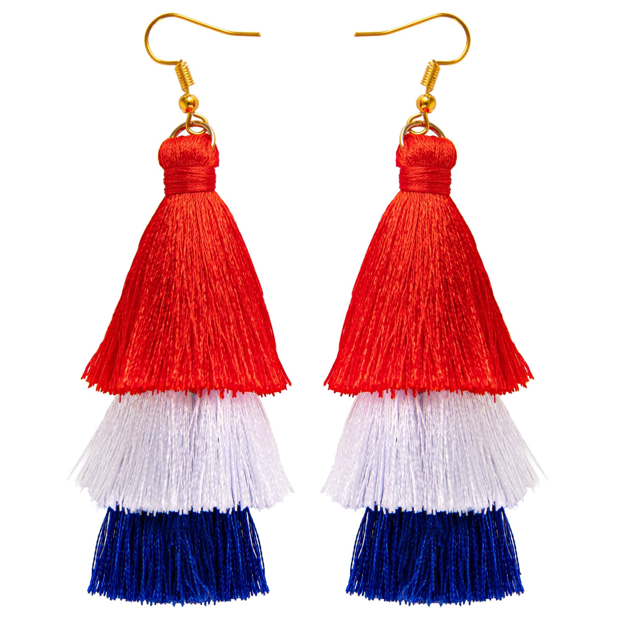 ArtCreativity Patriotic Earrings for Women - Red White and Blue Earrings for Women with a Tassel Design