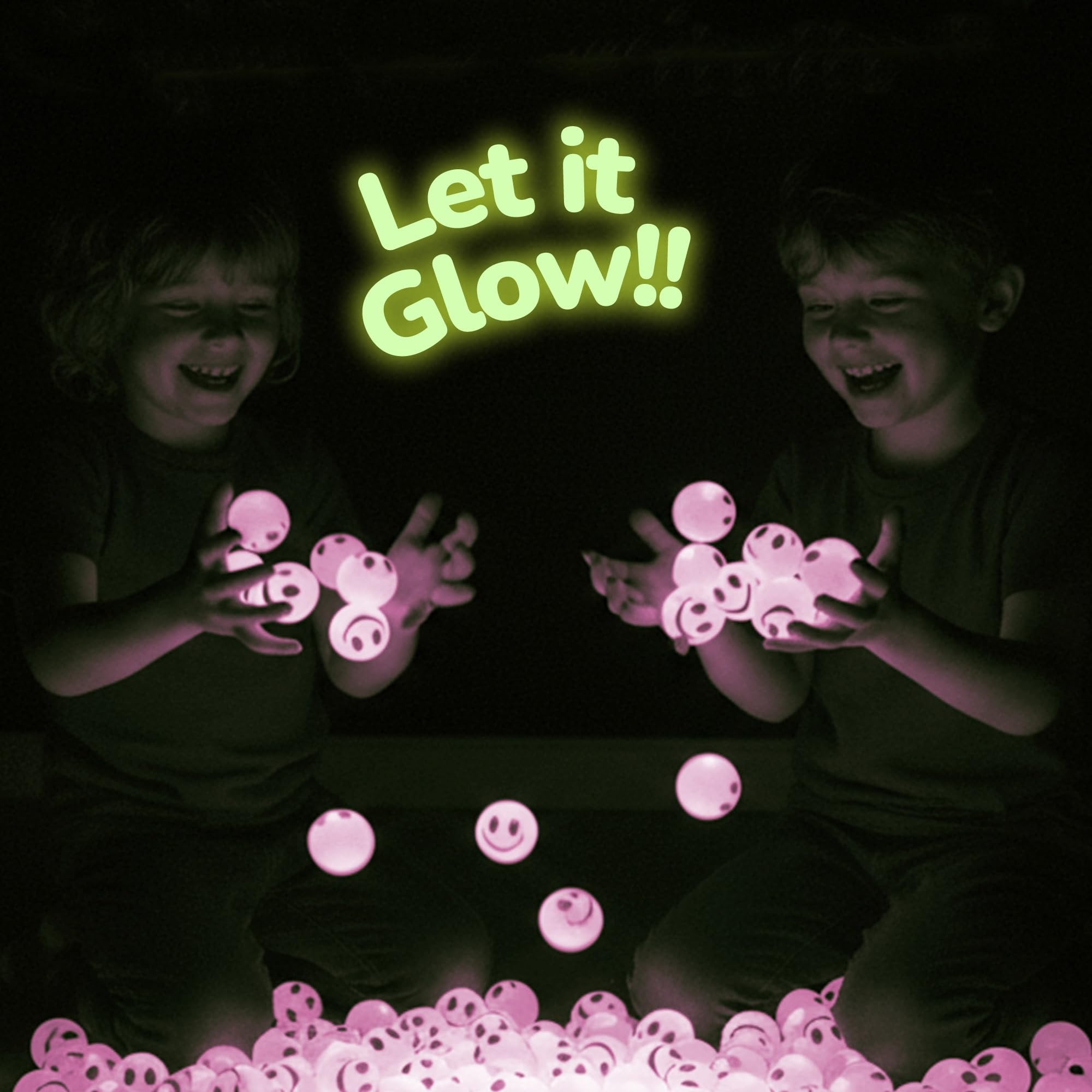 Glow in the Dark Purple Smiley Face Bouncing Balls - Bulk Pack of 36 - 1 Inch
