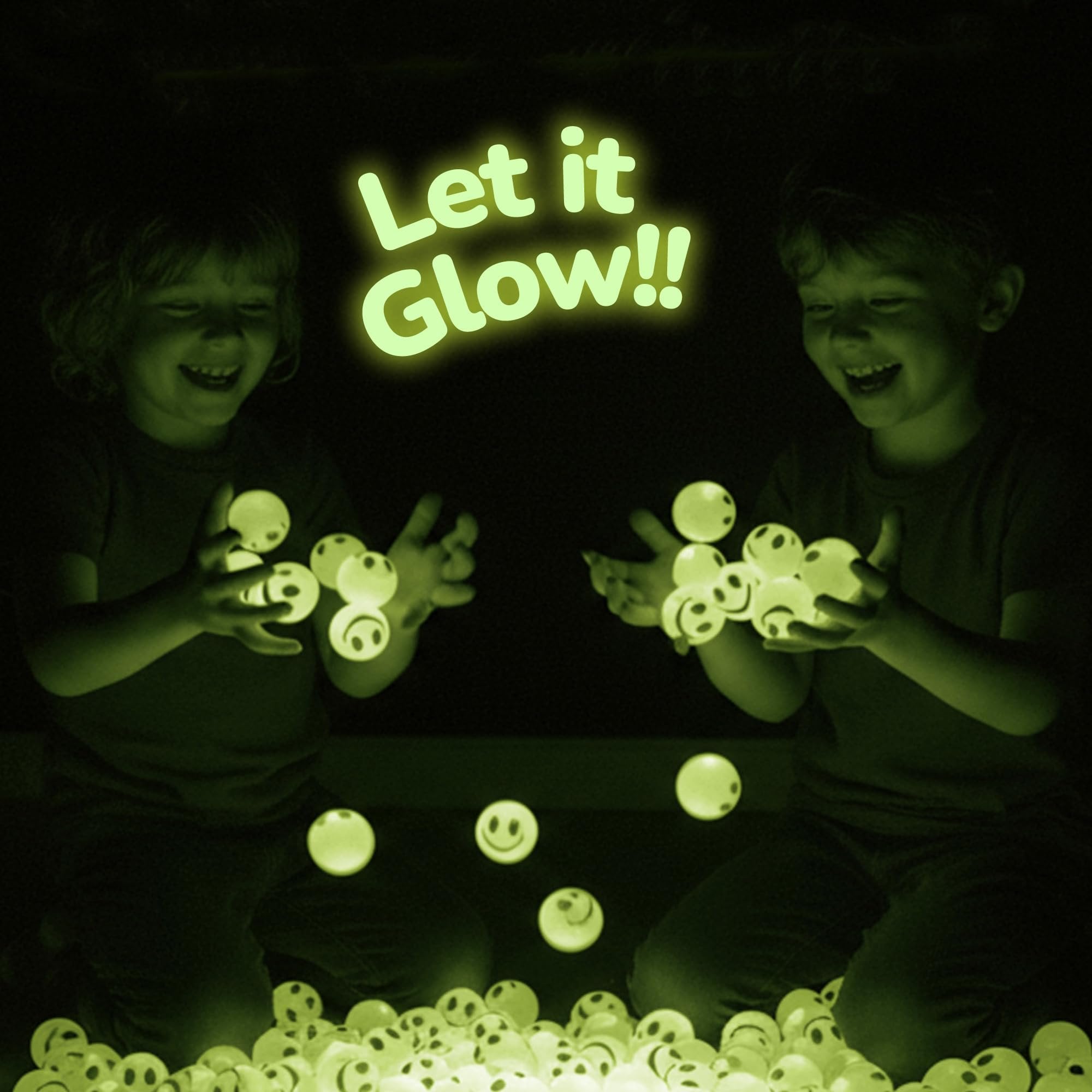 Glow in the Dark Yellow Smiley Face Bouncing Balls - Bulk Pack of 36, 1 Inch