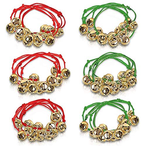 Jingle Bell Bracelets, Set of 24, Red and Green Adjustable Holiday Bell Bracelets, Christmas Stocking Stuffers for Kids and Adults, Fun Holiday Gifts and Goodie Bag Fillers