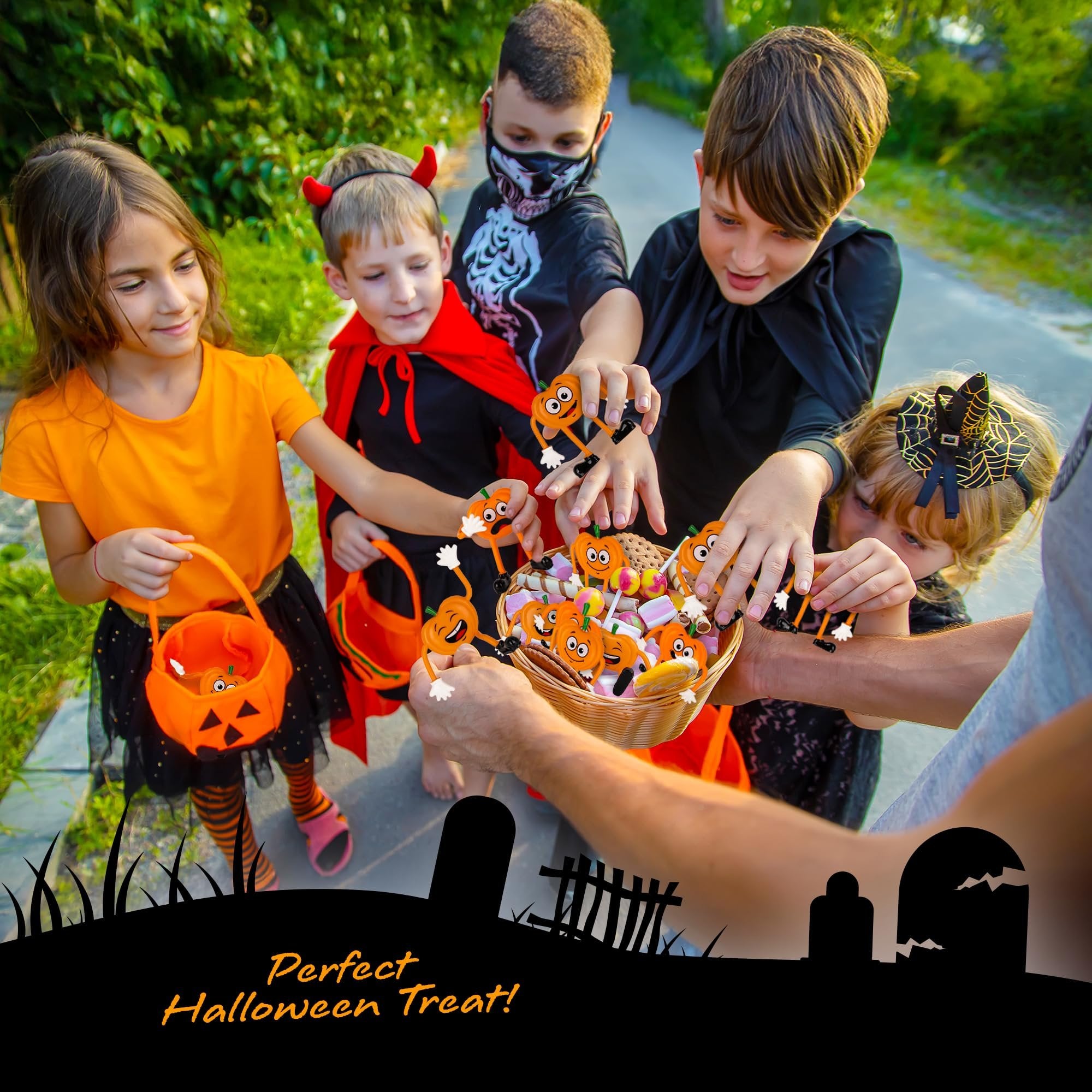 Halloween Pumpkin Bendable Toys - 12 Pack - 3.75 Inch Figures with Bendable Limbs