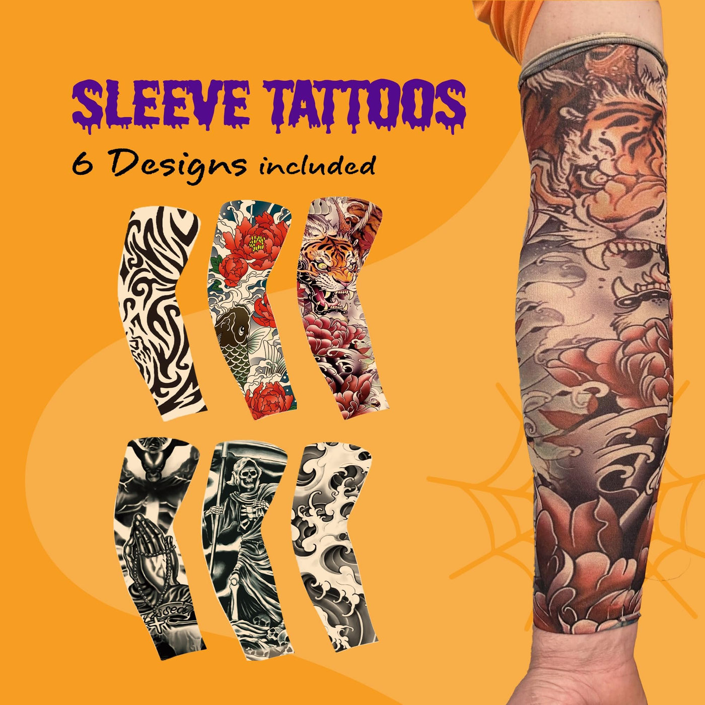 Orange Prisoner Costume with 6 Outlaw Sleeve Tattoos for Men - Size Medium