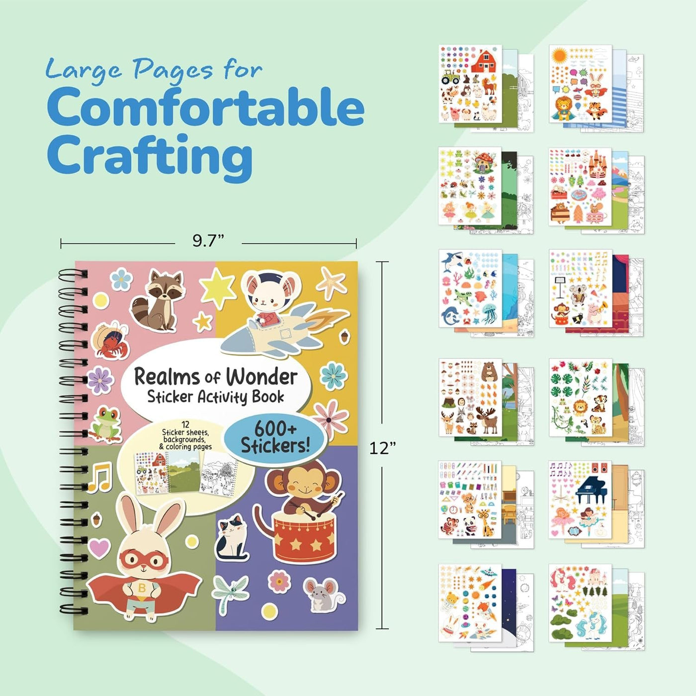 Sticker Activity Book for Kids and Adults - 500+ Creative Stickers, 12 Unique Scenes & Coloring Book Pages