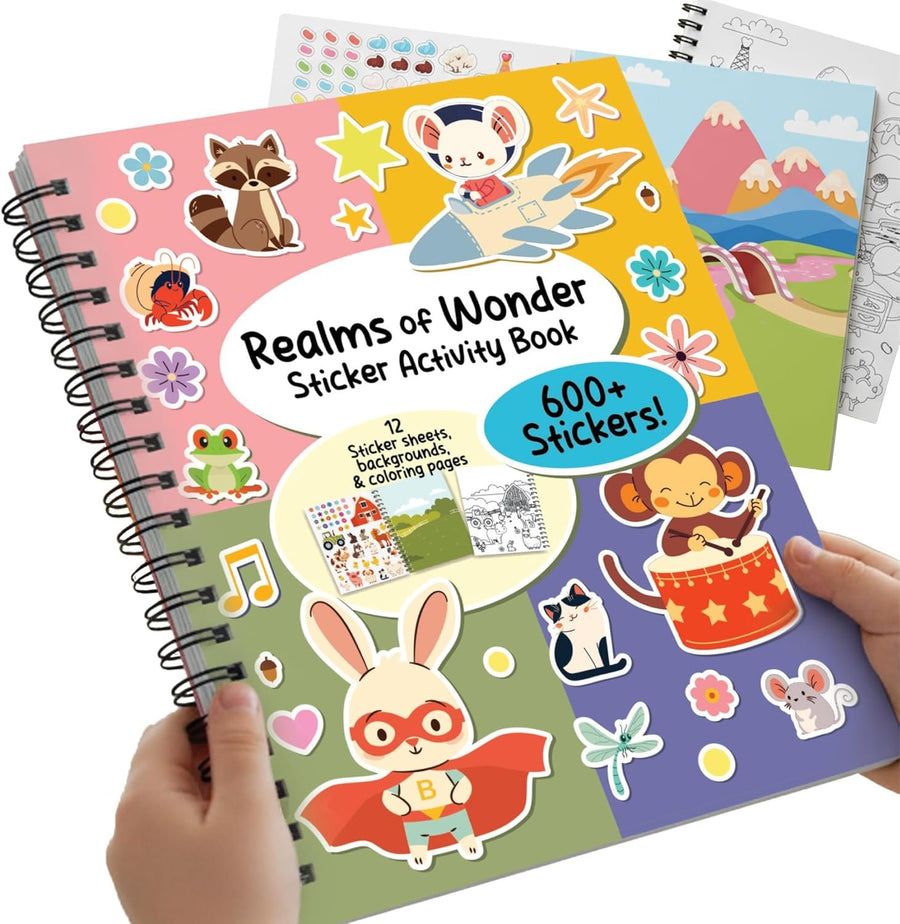 Sticker Activity Book for Kids and Adults - 500+ Creative Stickers, 12 Unique Scenes & Coloring Book Pages