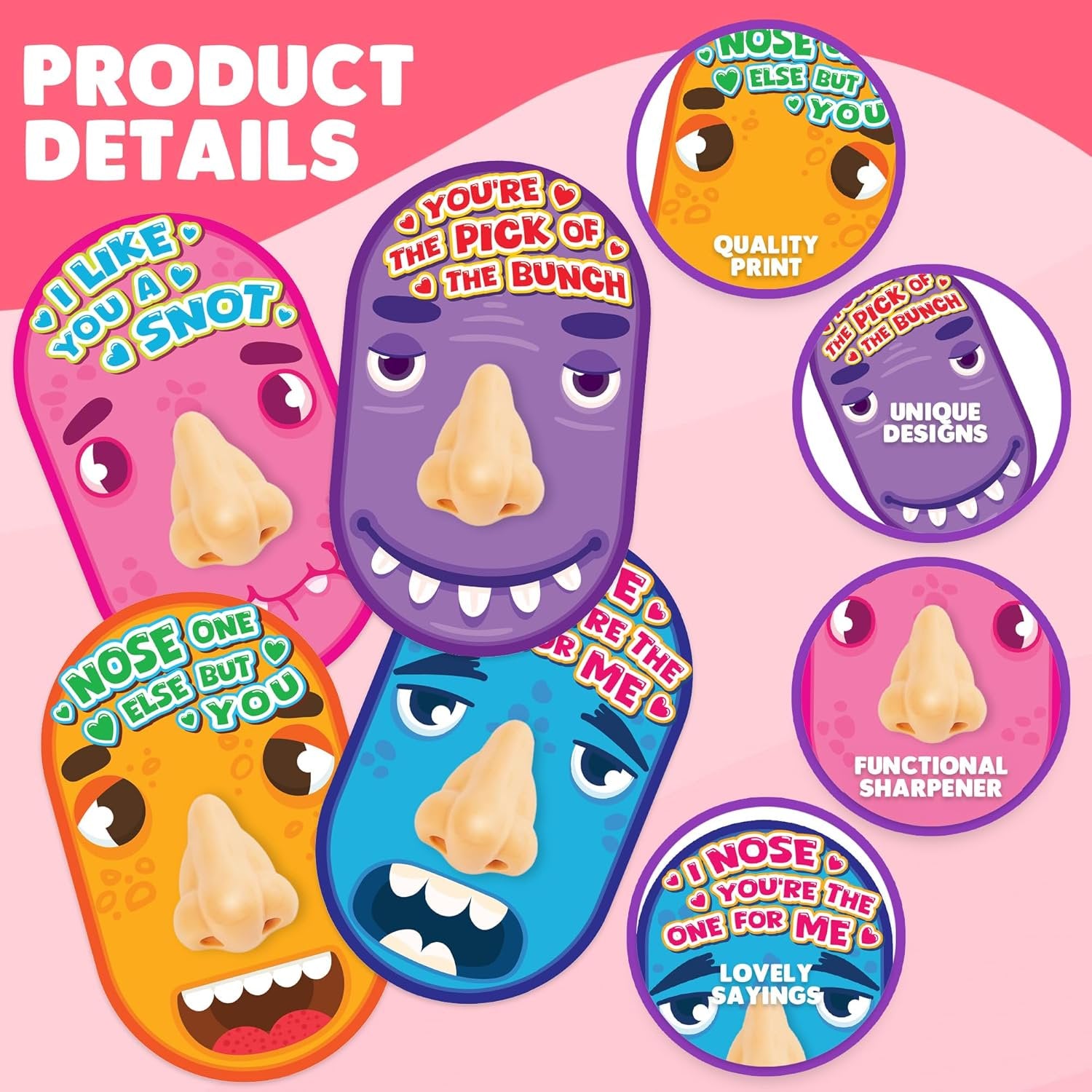 Funny Nose Pencil Sharpener with Valentines Cards - Set of 28