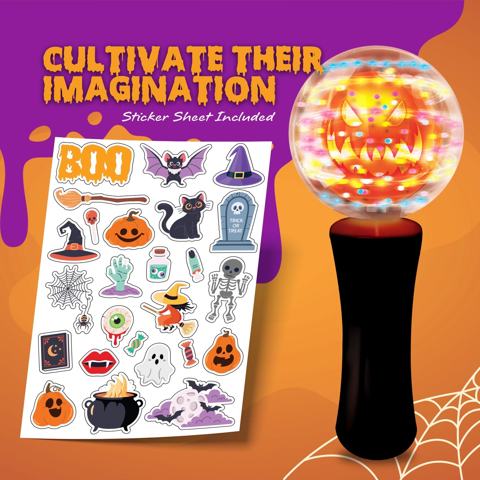 Halloween Magic Ball Light Up Wand with Ghoulish Figure - 7.5"