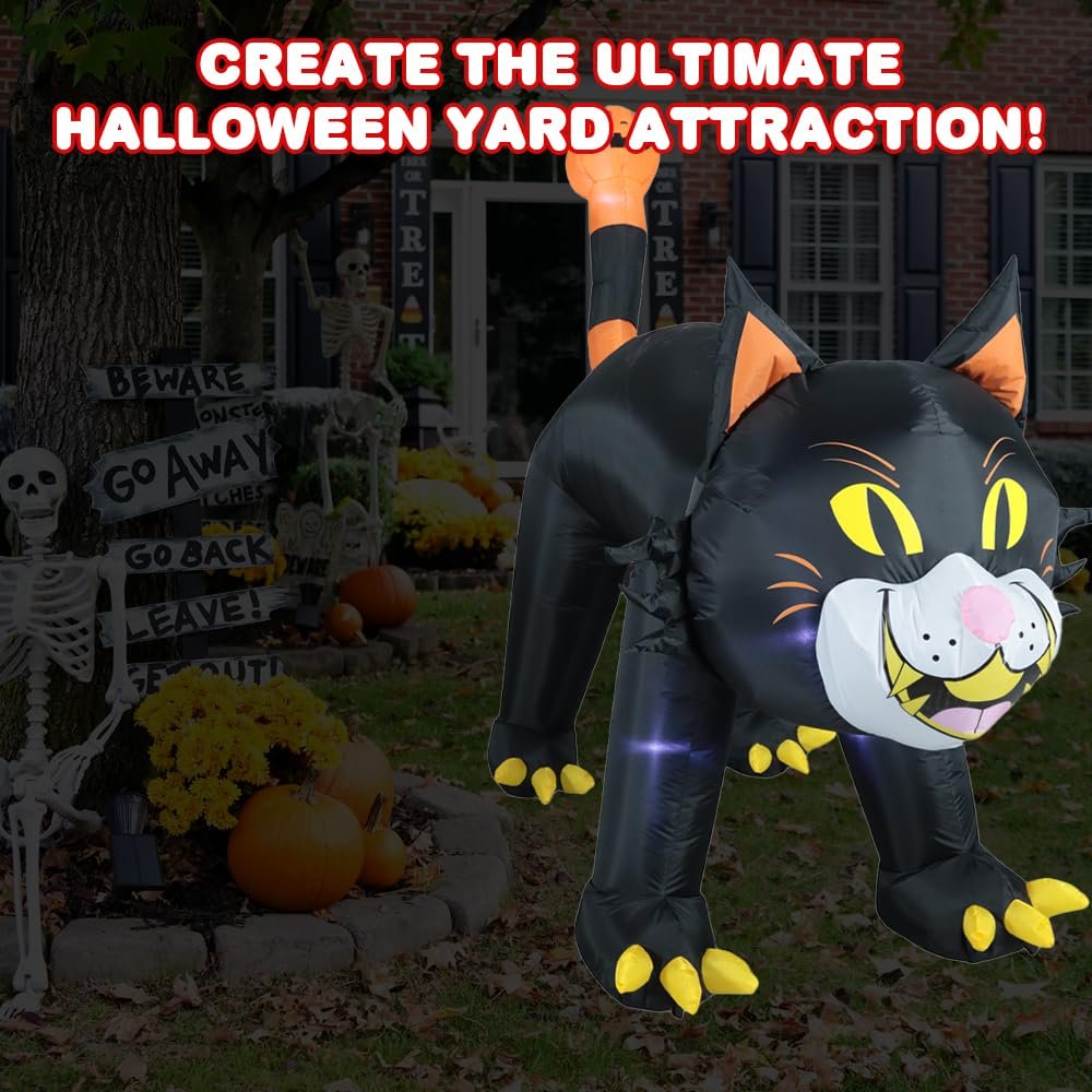Inflatable Black Cat Halloween Decor with Lights - 10.5 Feet