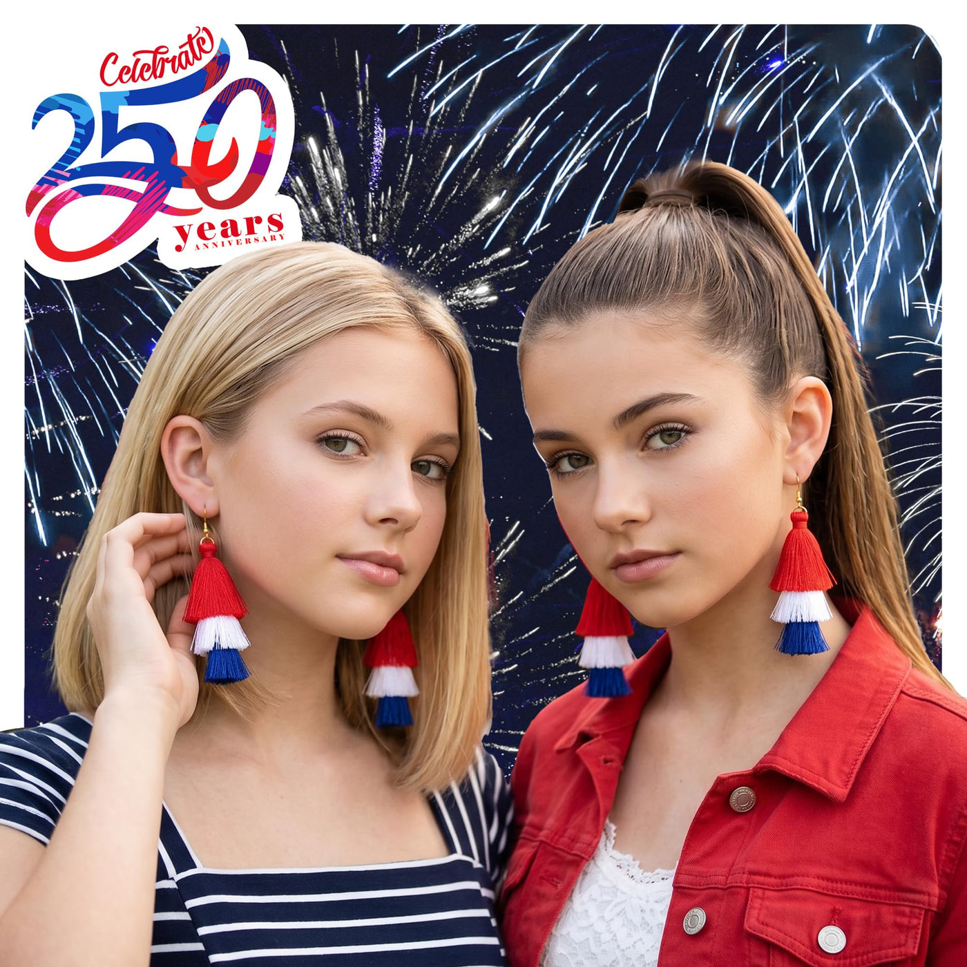 ArtCreativity Patriotic Earrings for Women - Red White and Blue Earrings for Women with a Tassel Design