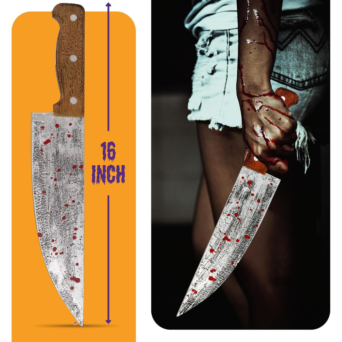 Bloody Butcher Knife - Realistic Foam Fake Blade with Wooden Handle & Blood Splatter
