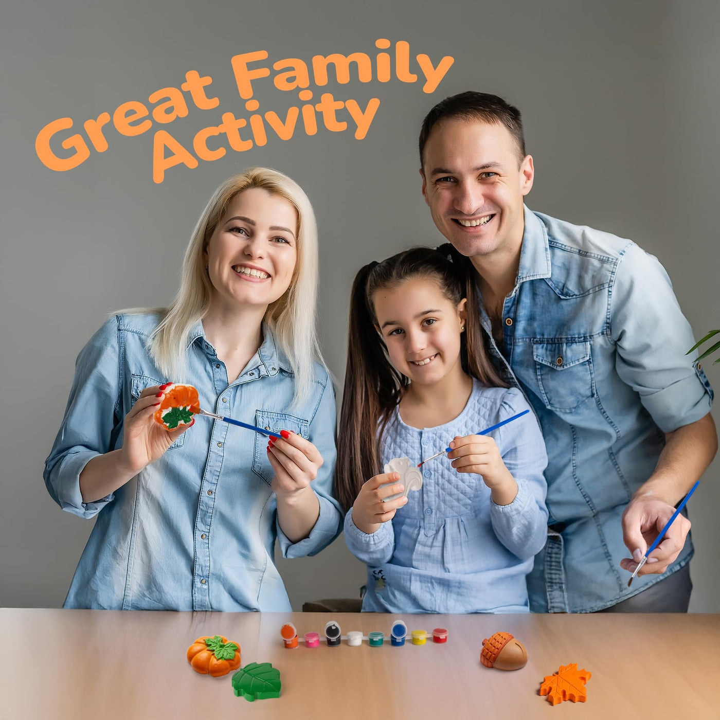 ArtCreativity Thanksgiving Ceramic Painting Craft - 7 Pack - Kids Fall Crafts Includes 6 Ceramic Figures, 8 Paint Set, 2 Brushes, 6 Adhesive Magnet - DIY Thanksgiving Paint Activity for Toddlers 3-8